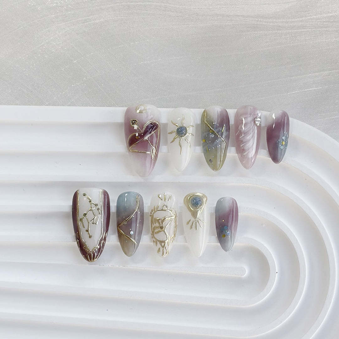 Celestial-Inspired Artful Press-On Nails