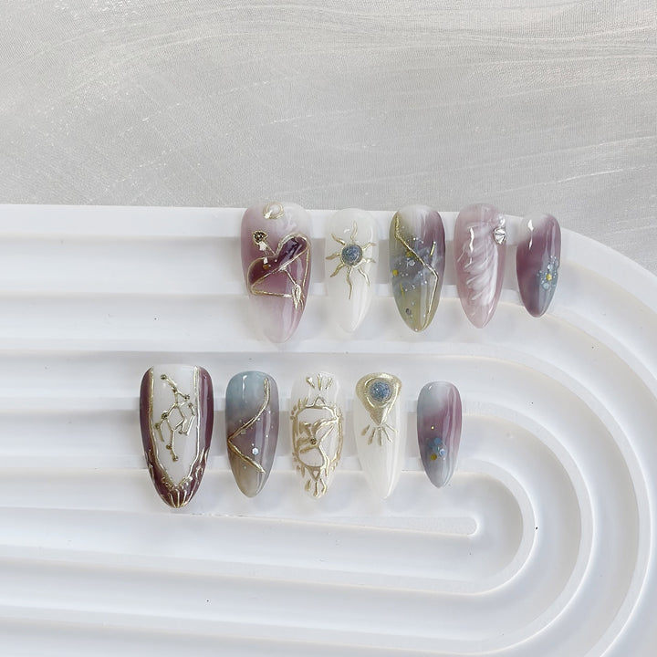 Celestial-Inspired Artful Press-On Nails