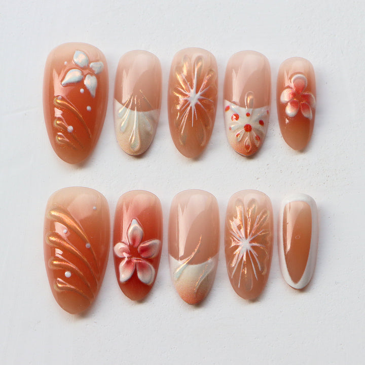 Artistic Floral Design Press-On Nail Set  1791724360