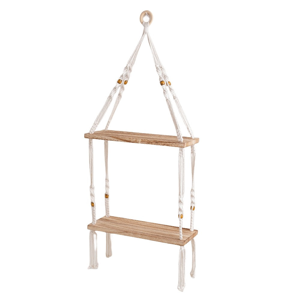 Macramé Floating Storage Shelf with Natural Wood Accents Kalsten
