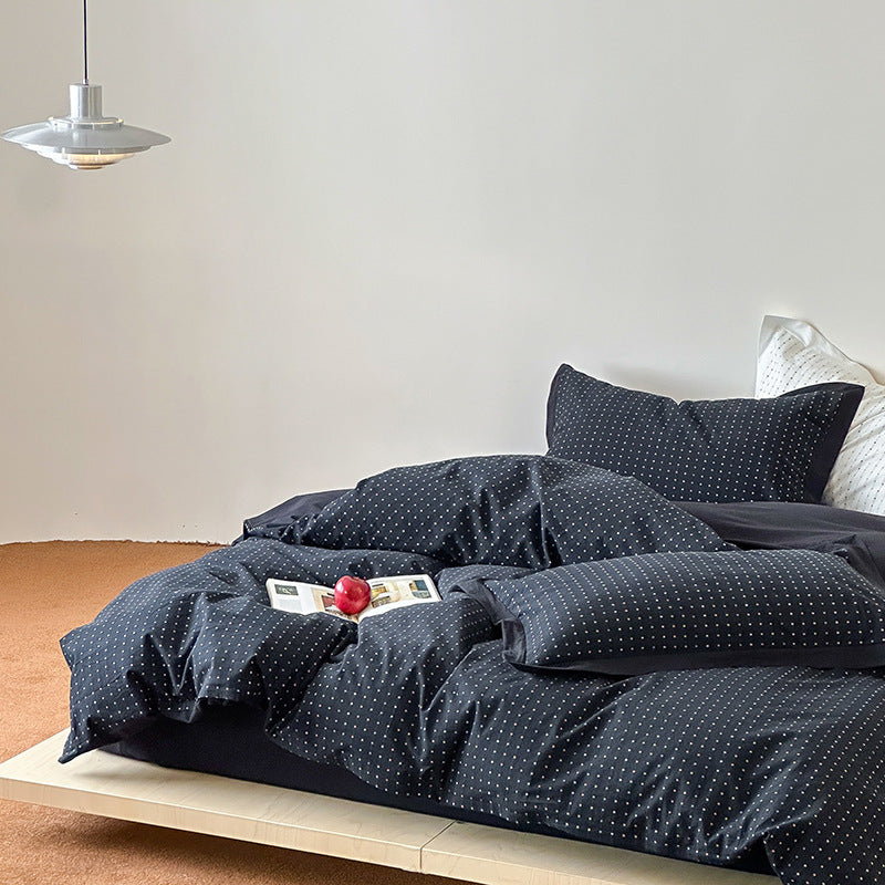 Breathable cotton bed linen set with fine dot stripe texture