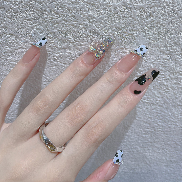 Decorative 3D Heart and Cow Print Nail Art Extensions
