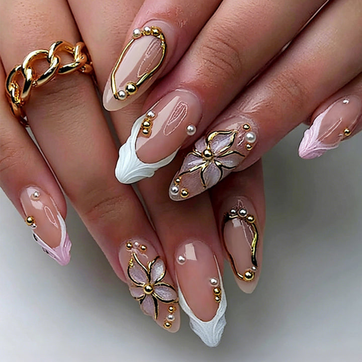 Artificial nail set with floral and sparkling decorations Kalsten