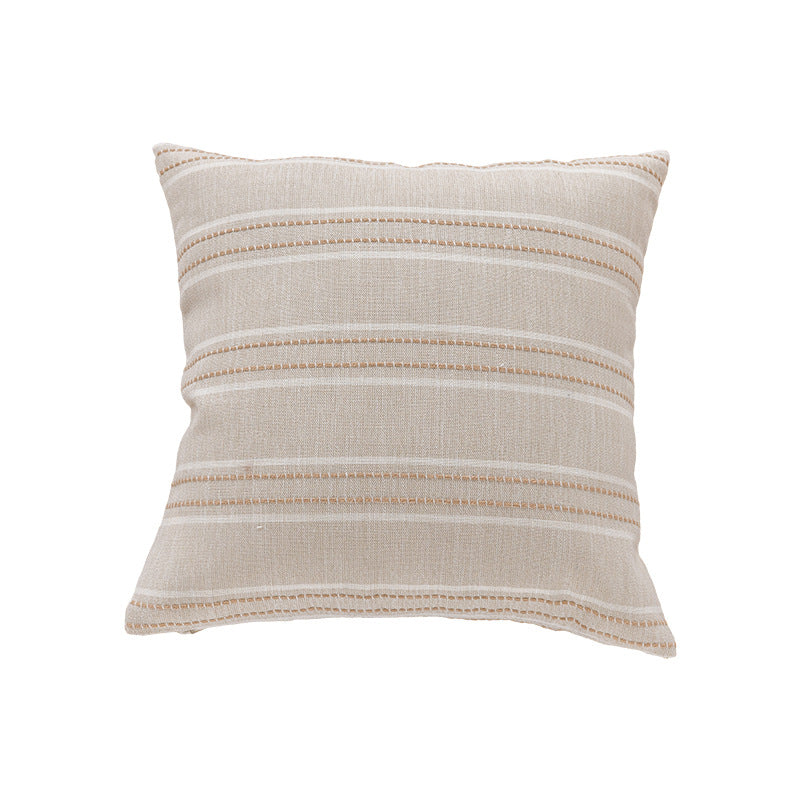 Decorative Linen-Blend Square Throw Pillow Cover with Textured Stripes