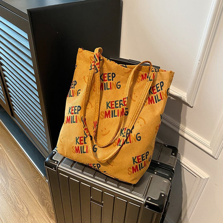 Smiley Face Patterned Canvas Tote Bag