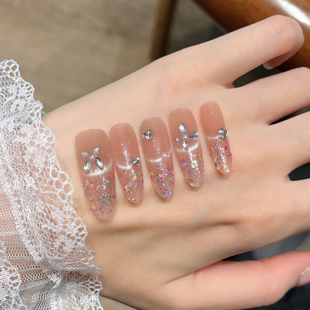 Elegant Glitter-Infused Press-On Nail Design Kalsten