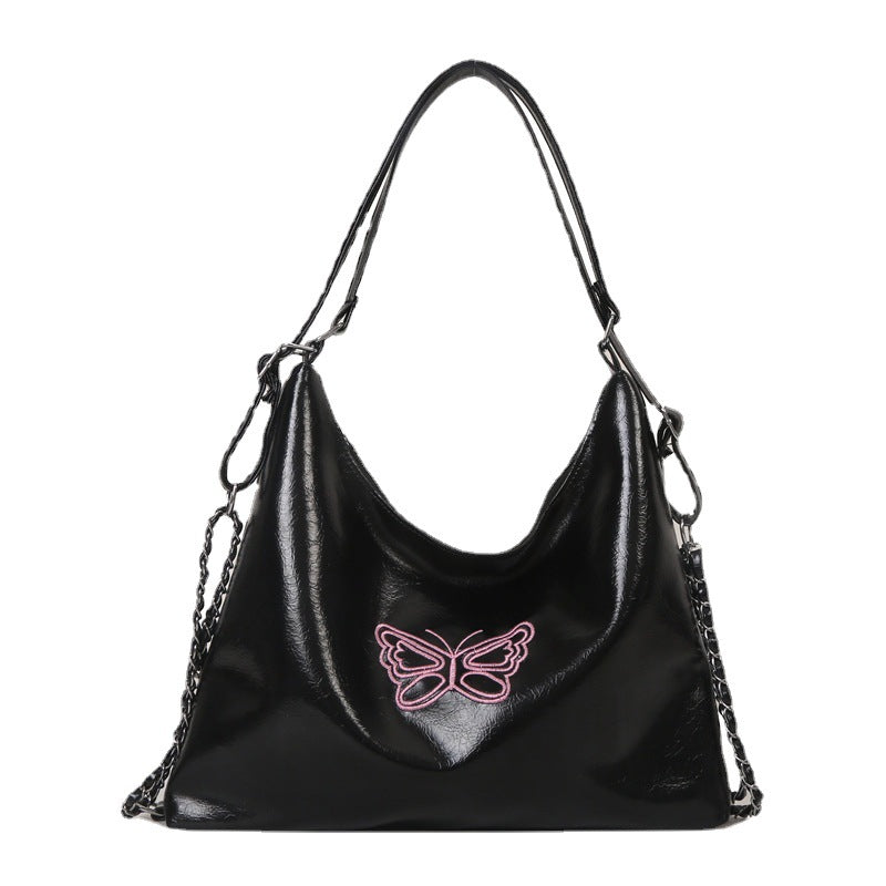 Butterfly-Embroidered Slouchy Handbag