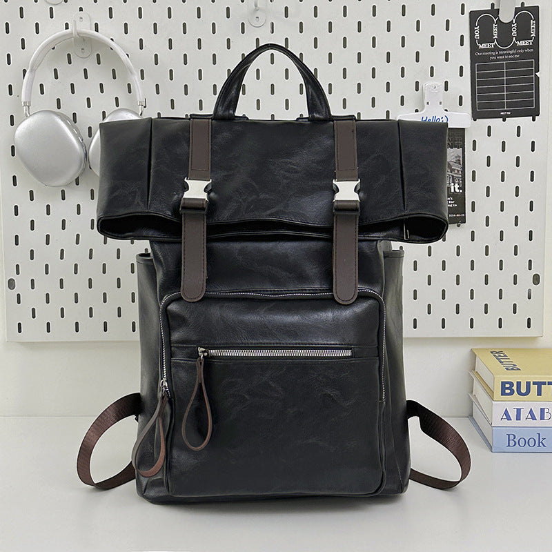Roll-Top Leather Backpack
