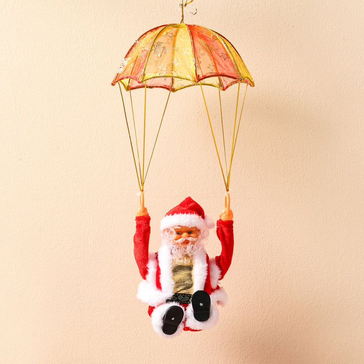 Parachuting Santa Claus Hanging Christmas Ornament With Fabric Canopy And Decorative Suspension Cords