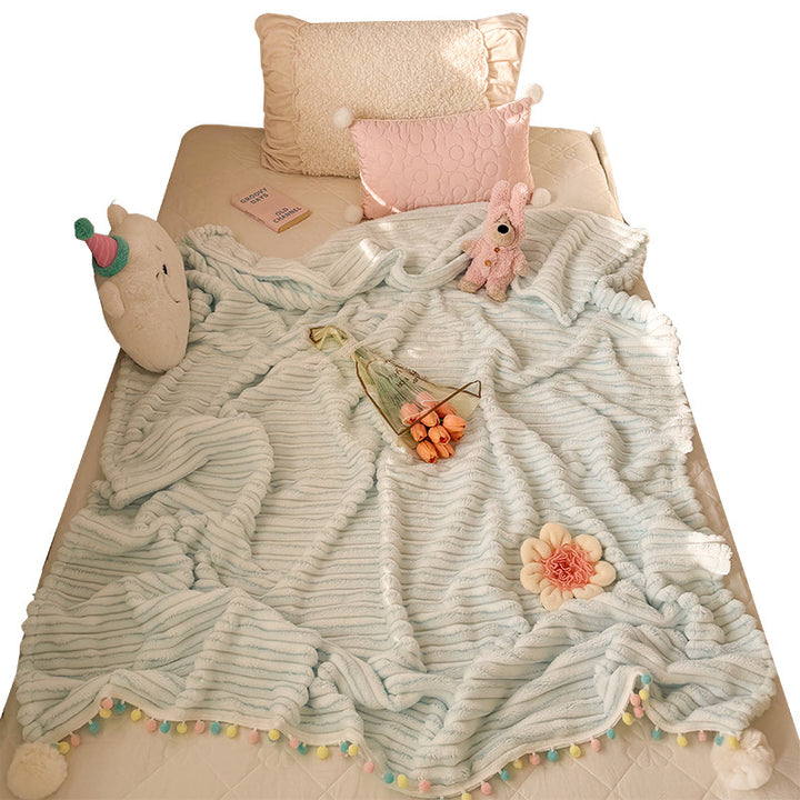 Textured Pom-Pom Throw Blanket