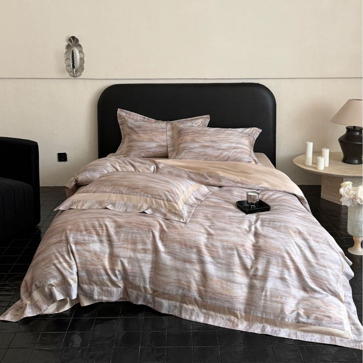 Luxurious satin bedding set with floral all-over pattern and satin border