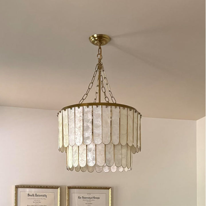 Modern Shell-Patterned Pendant Chandelier