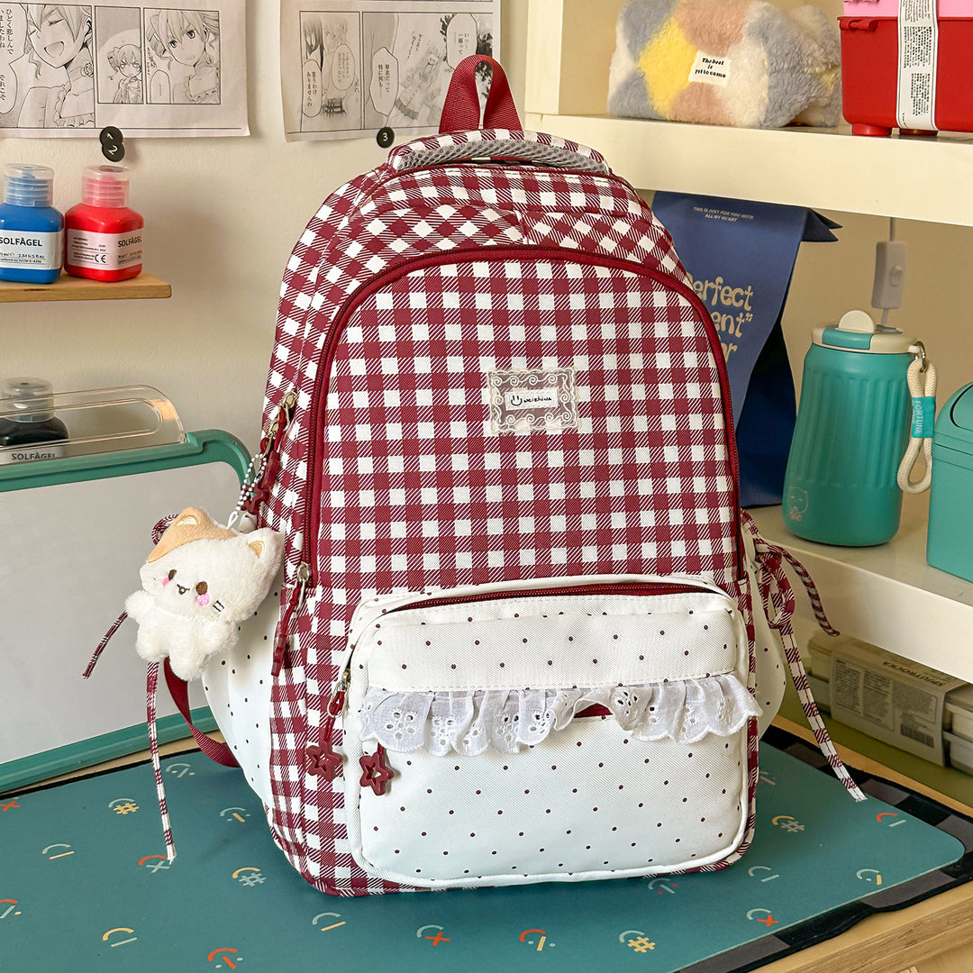 Playful Gingham Patterned School Backpack Kalsten