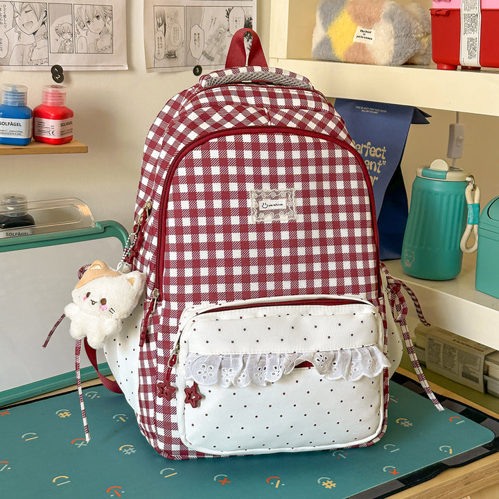 Playful Gingham Patterned School Backpack Kalsten
