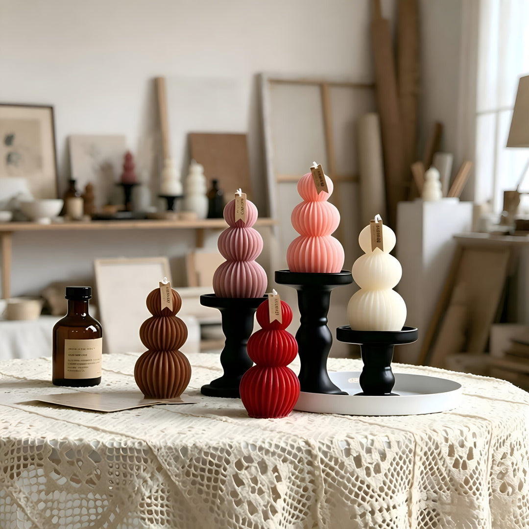 Ribbed Stacked Orb Sculptural Decorative Candle