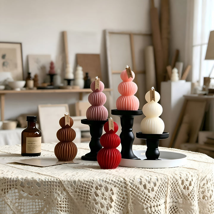 Ribbed Stacked Orb Sculptural Decorative Candle
