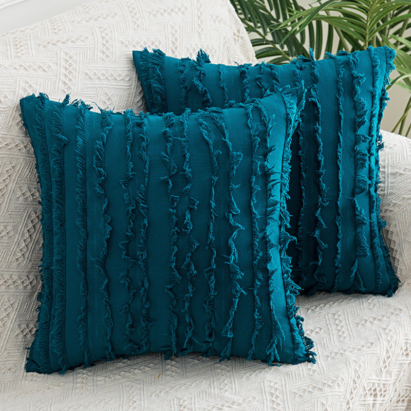 Decorative Fringed Textured Throw Pillow Cover Pair