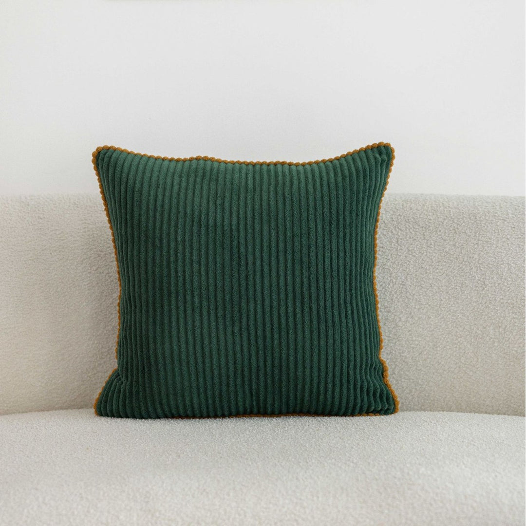 Ribbed Corduroy Square Throw Pillow with Scalloped Edge