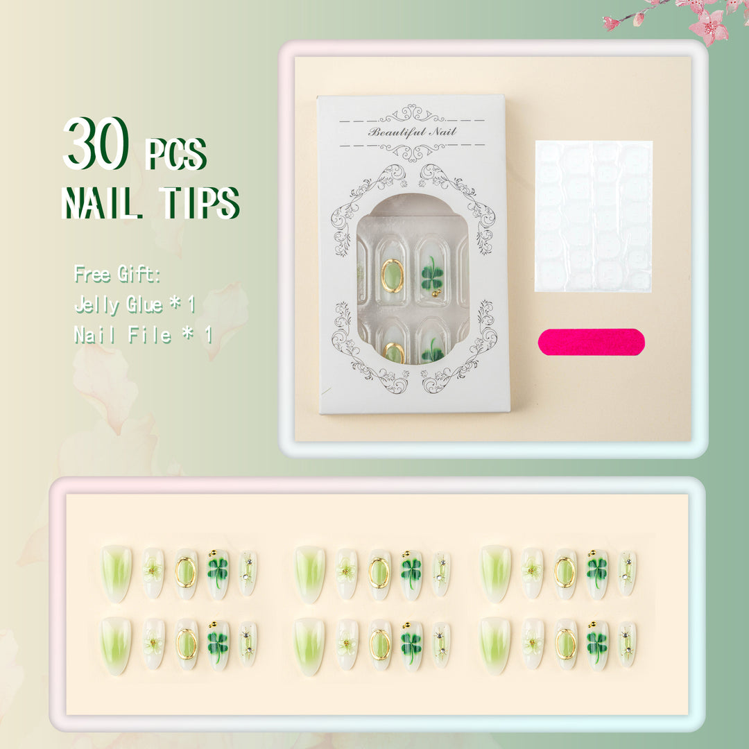 Decorative Floral and Gemstone Press-On Nail Set