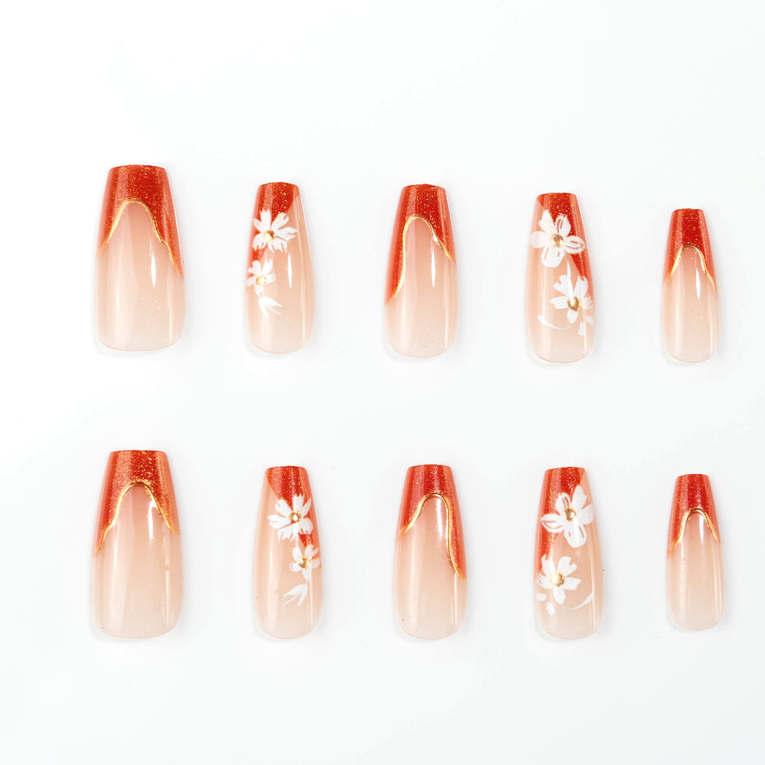 Artistic Floral Accent Press-On Nail Set Kalsten