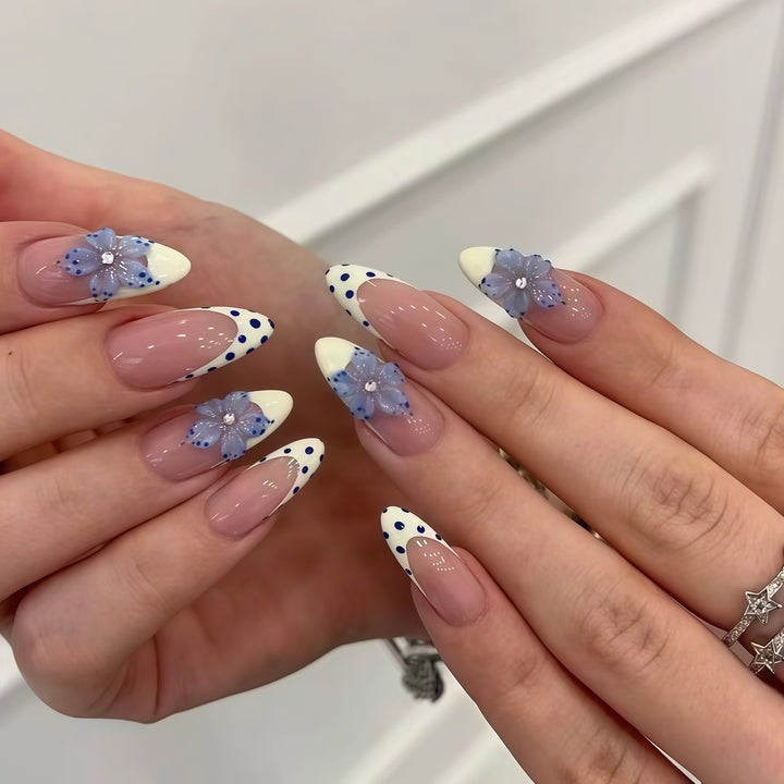 Artistic Floral White Tip Press-On Nails Kalsten