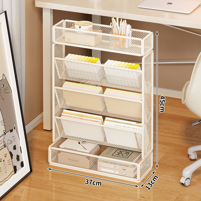 Vertical Mesh Slanted Magazine and File Organizer with Multi-Tier Tilted Baskets