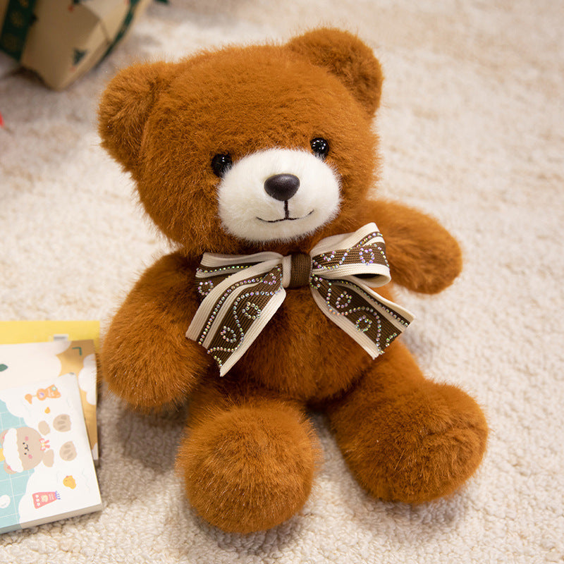 Plush Sitting Collectible Bear with Embroidered Smile, Crystal-Accent Ribbon Bow & Ultra-Soft Faux-Fur Plush Kalsten