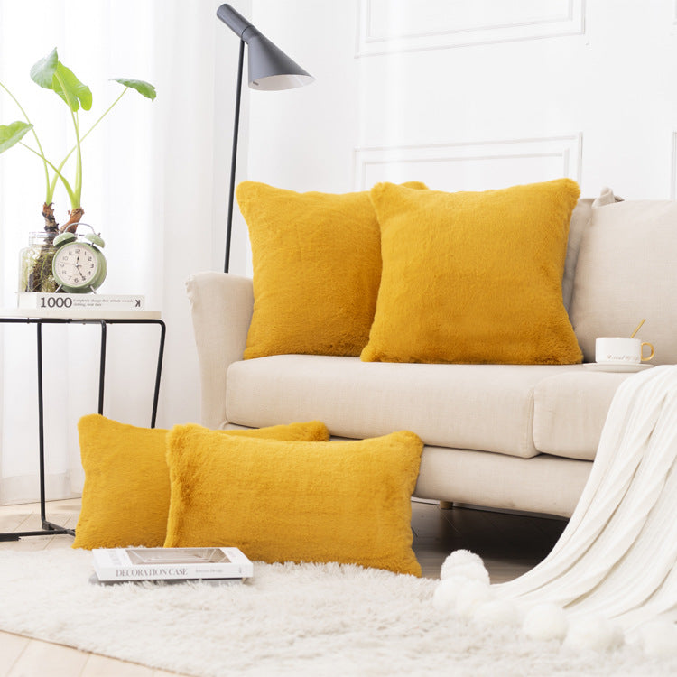 Plush Faux Fur Square and Lumbar Decorative Pillow Set with Soft Microfiber Backing