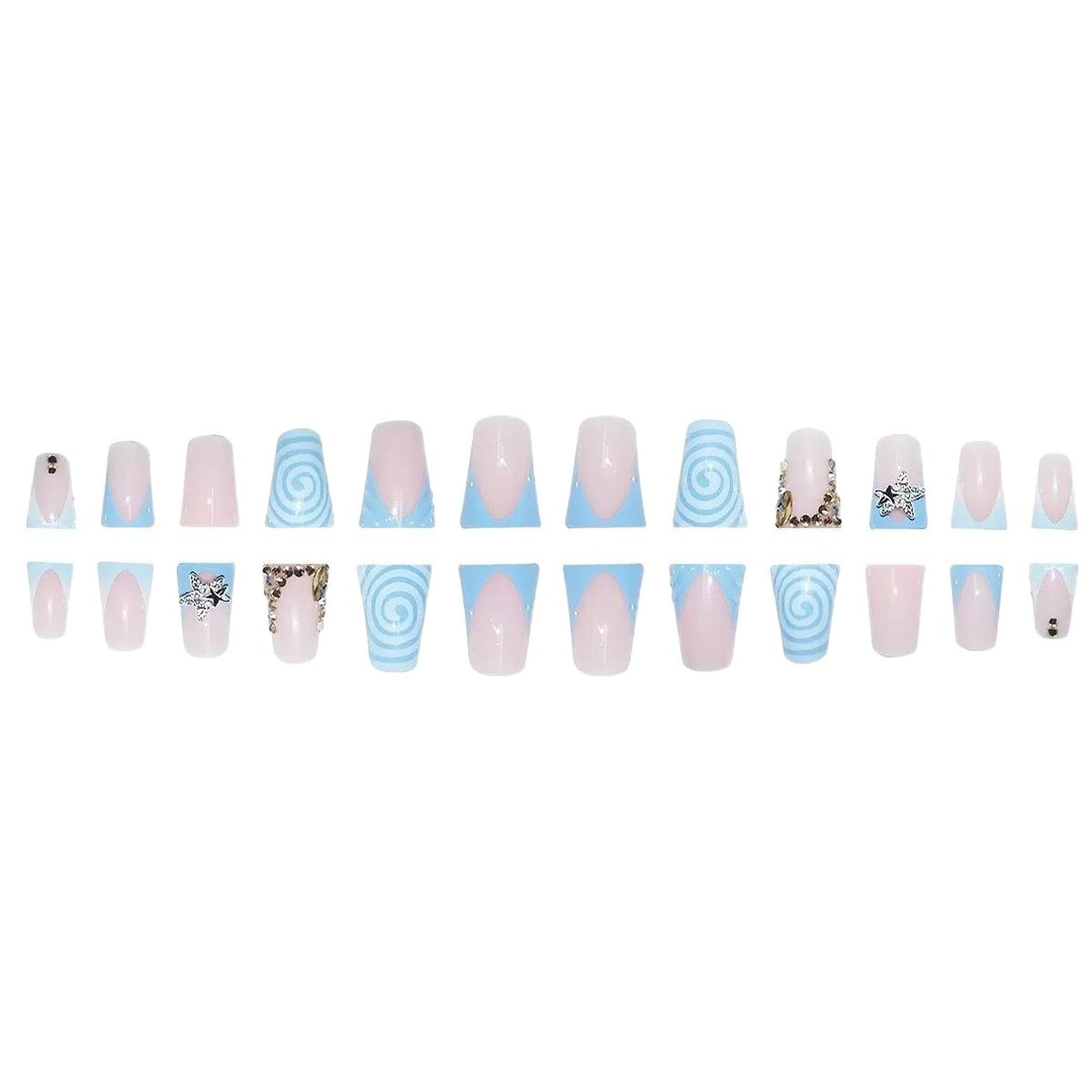 Artistic Long Press-On Nail Design with 3D Star Accents Kalsten