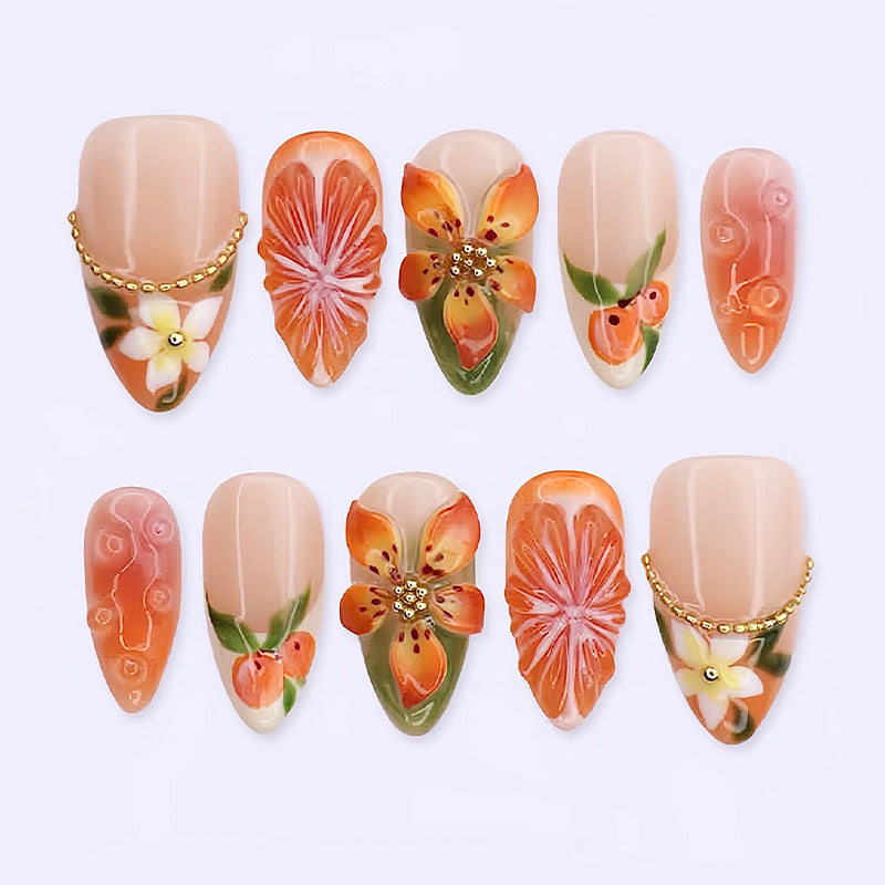 Artificial nail set with romantic flowers and fruity accents Kalsten