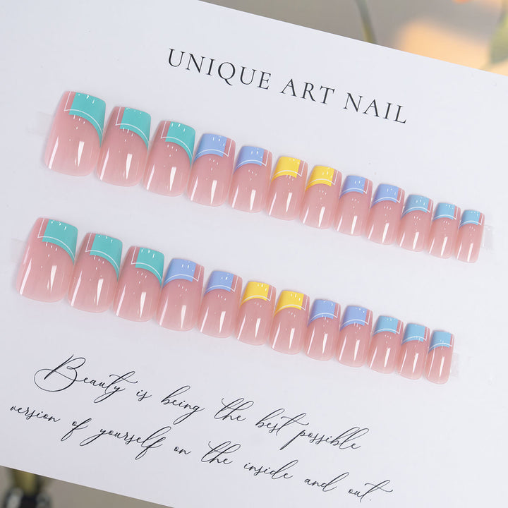 Artistic Press-On Nail Set with Unique Geometric Designs
