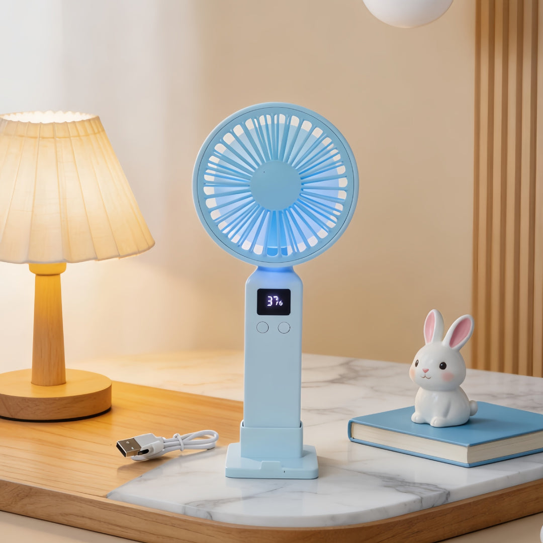 Ladies portable USB fan with digital speed display and ergonomic design Kalsten