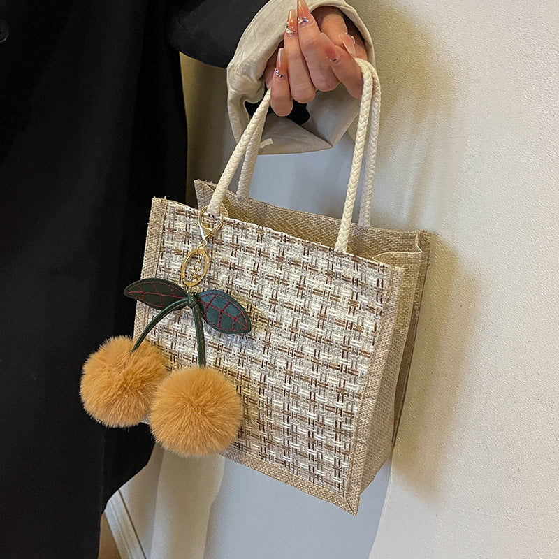 Bohemian Tote Bag with Decorative Pom Poms