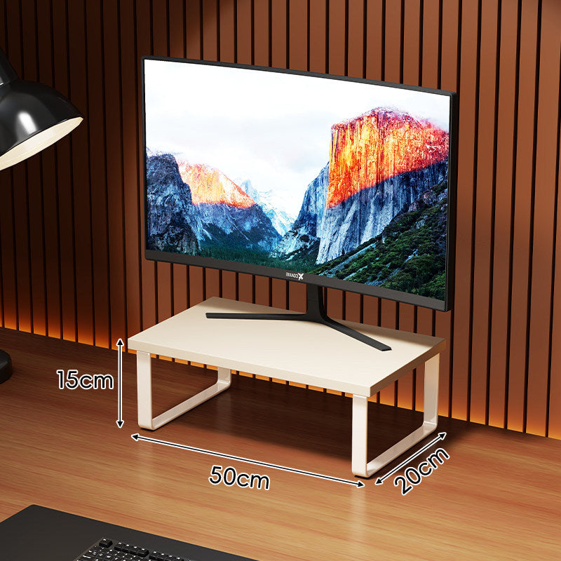 Compact Wooden Monitor Riser with Metal Frame and Under-Shelf Storage