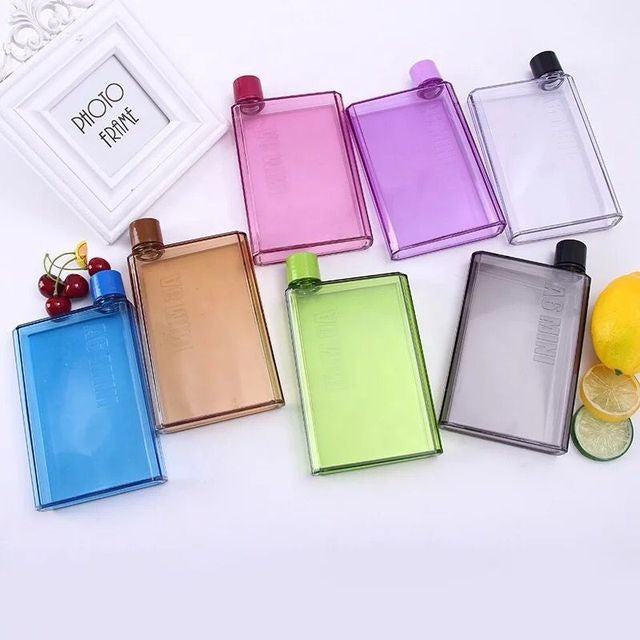 Slim Flat Reusable Water Flask With Leakproof Screw Cap Translucent Bpa-Free Pocket Bottle