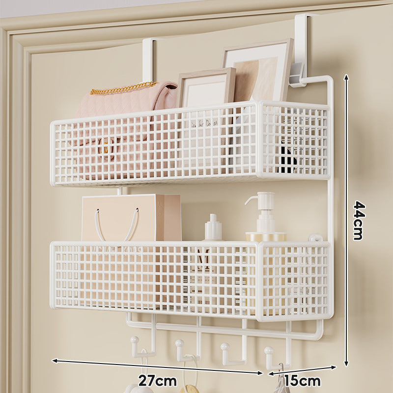 Over-Door Hanging Double-Tier Ventilated Mesh Storage Basket Organizer with Hooks