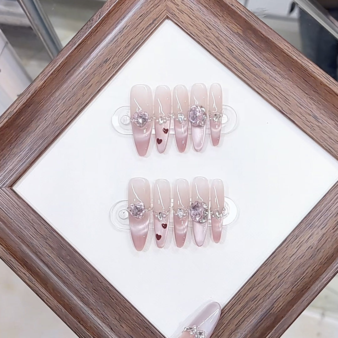Decorative Press-On Nail Art Set with Heart and Gem Accents Kalsten