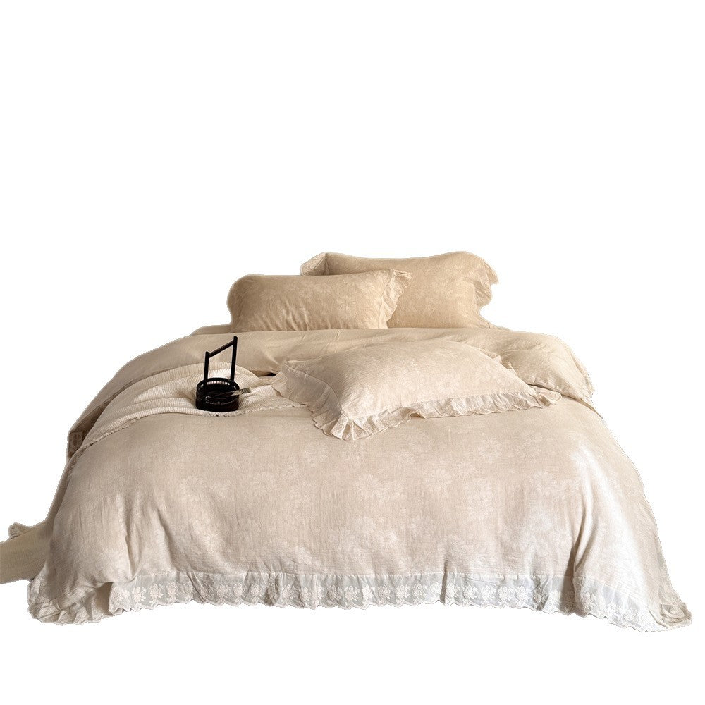 Bedding set made of cotton-linen with delicate jacquard texture and lace border