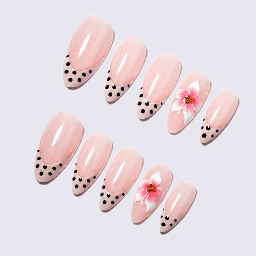 Artificial nail set with creative flowers and dots Kalsten