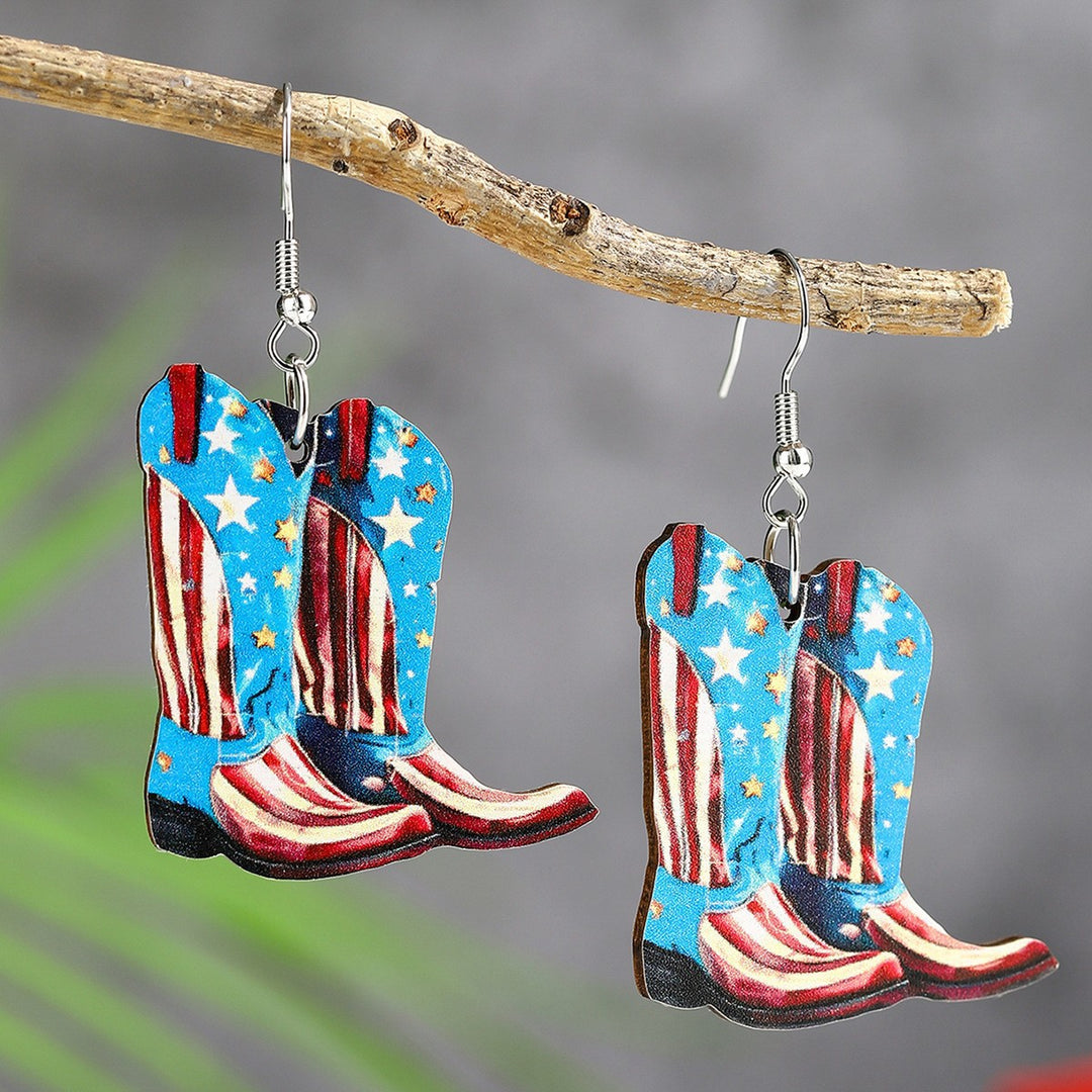 Women's handmade acrylic earrings can holder with patriotic flag motif and fish hook closure Kalsten