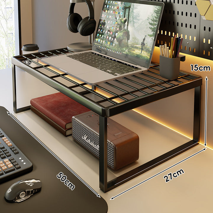 Ventilated Metal Grid Laptop & Monitor Riser with Under-Storage Shelf