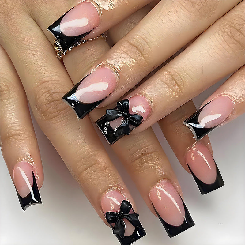Acrylic Nail Set with Elegant Black Tips and Accessories Kalsten