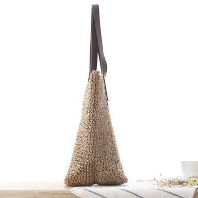 Handbag Made of Woven Natural Material with Sturdy Leather Handles Kalsten