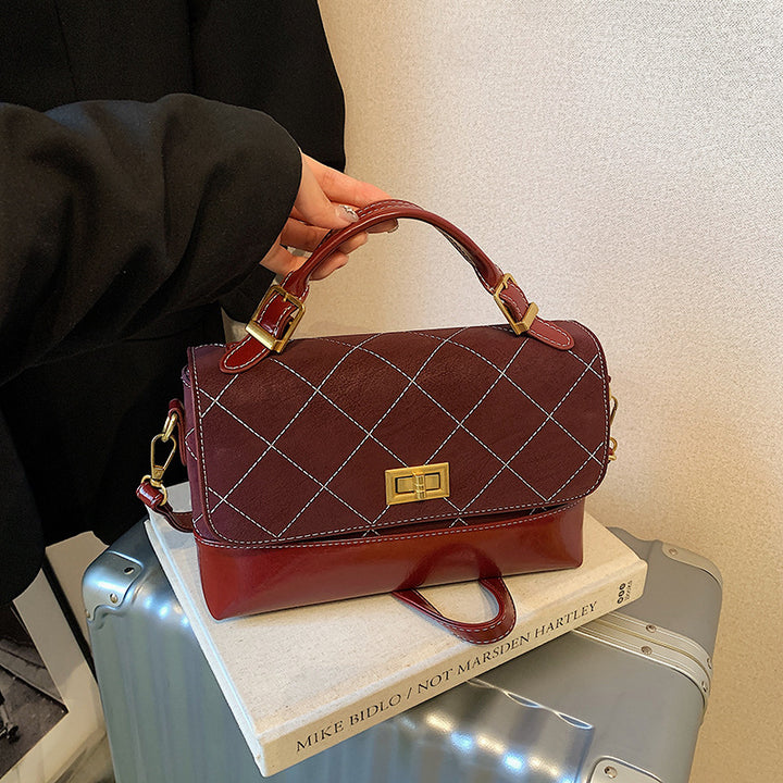 Quilted Suede and Glossy Leather Handheld Satchel