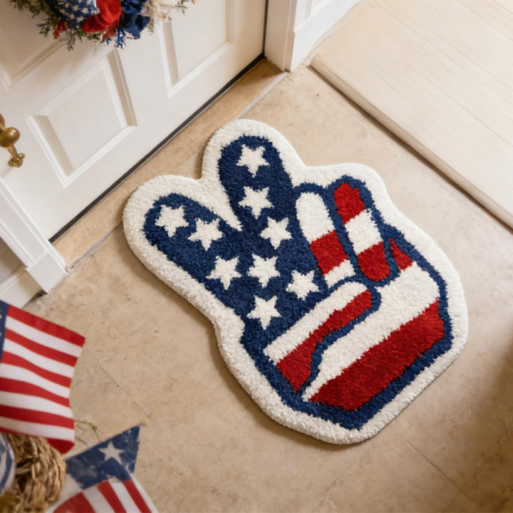 Semi-Circular Tufted Chenille Non-Slip Bathroom Mat With Star Stripe Pattern