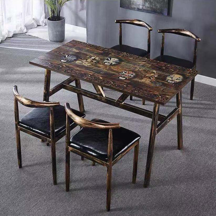 Vintage dining table with custom license plate design Kalsten