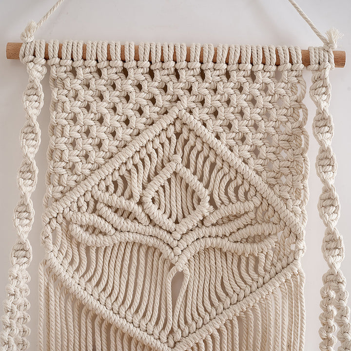 Macramé Hanging Shelf with Natural Wood Base Kalsten
