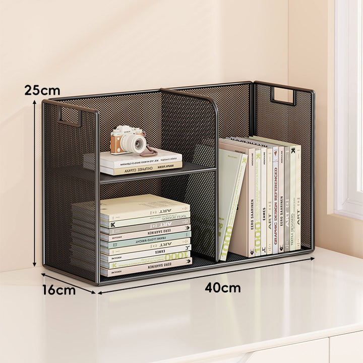 Perforated Metal Two-Tier Desktop Organizer Shelf with Integrated Carry Handles