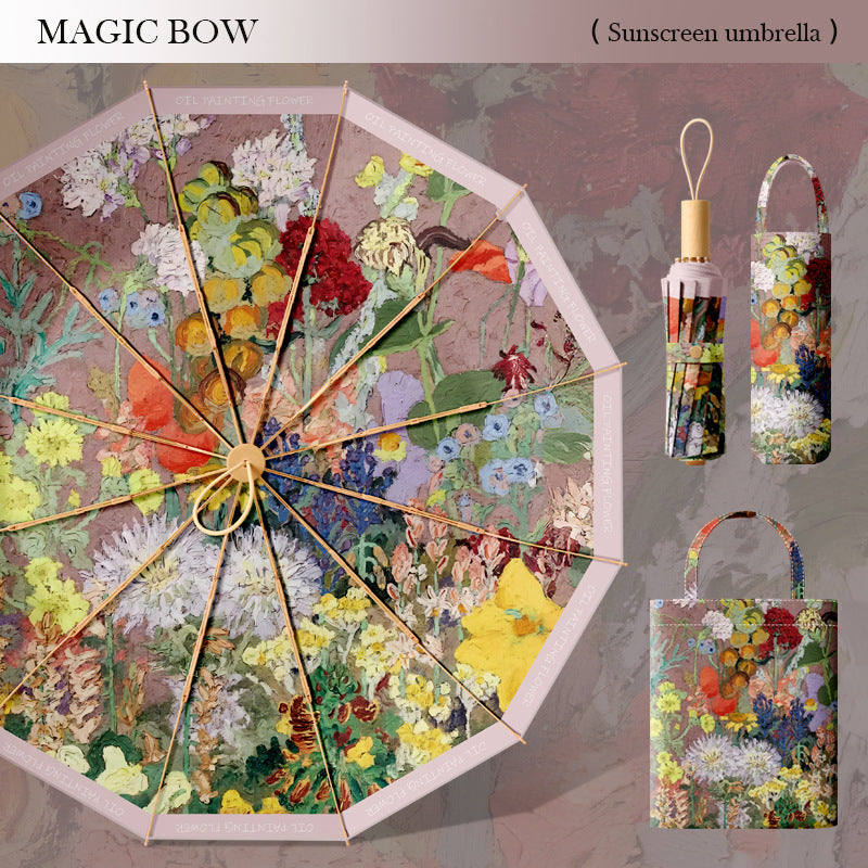 Women's elegant folding parasol with floral accents and practical carrying bag Kalsten