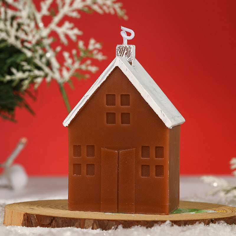 Hand-Poured House-Shaped Scented Soy Candle with Painted Roof & Chimney Holiday Table Centerpiece